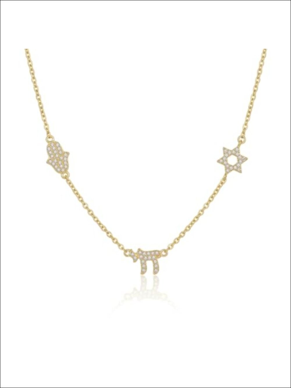 14K Gold Plated Star of David Chai Hamsa CZ Choker Necklace for Women